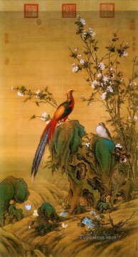  birds - Lang shining birds in Spring old China ink Giuseppe Castiglione